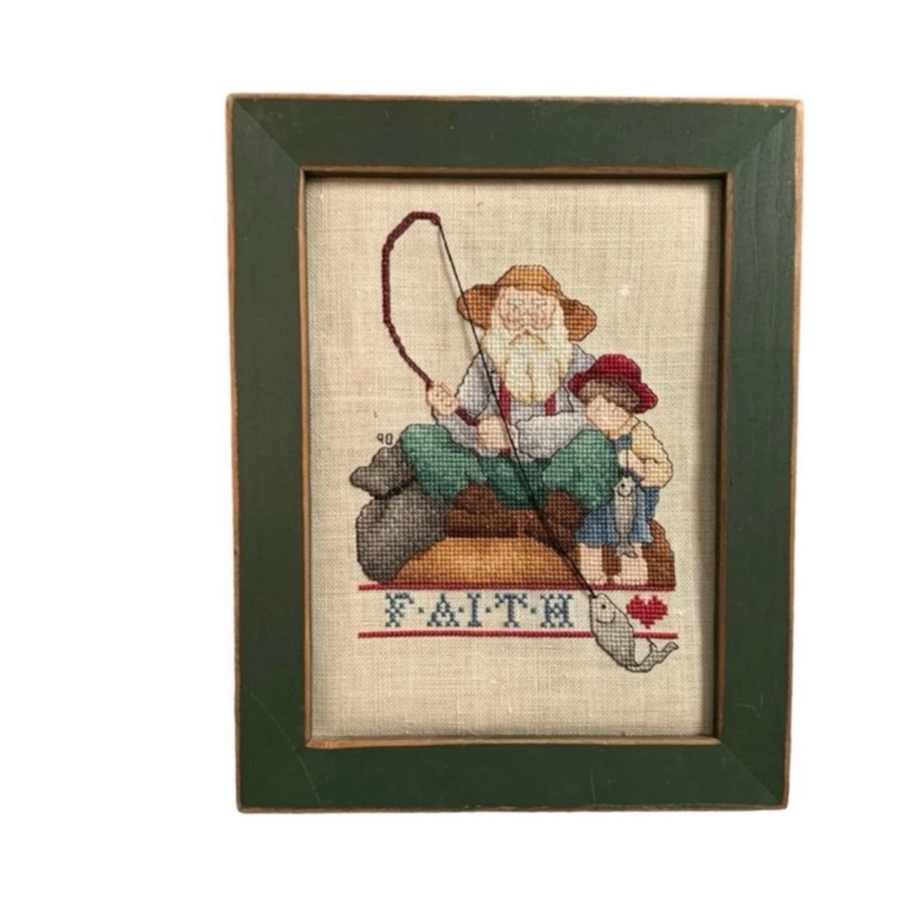 Framed Cross-Stitch Embroidered Wall Art Faith - Picture 7 of 11